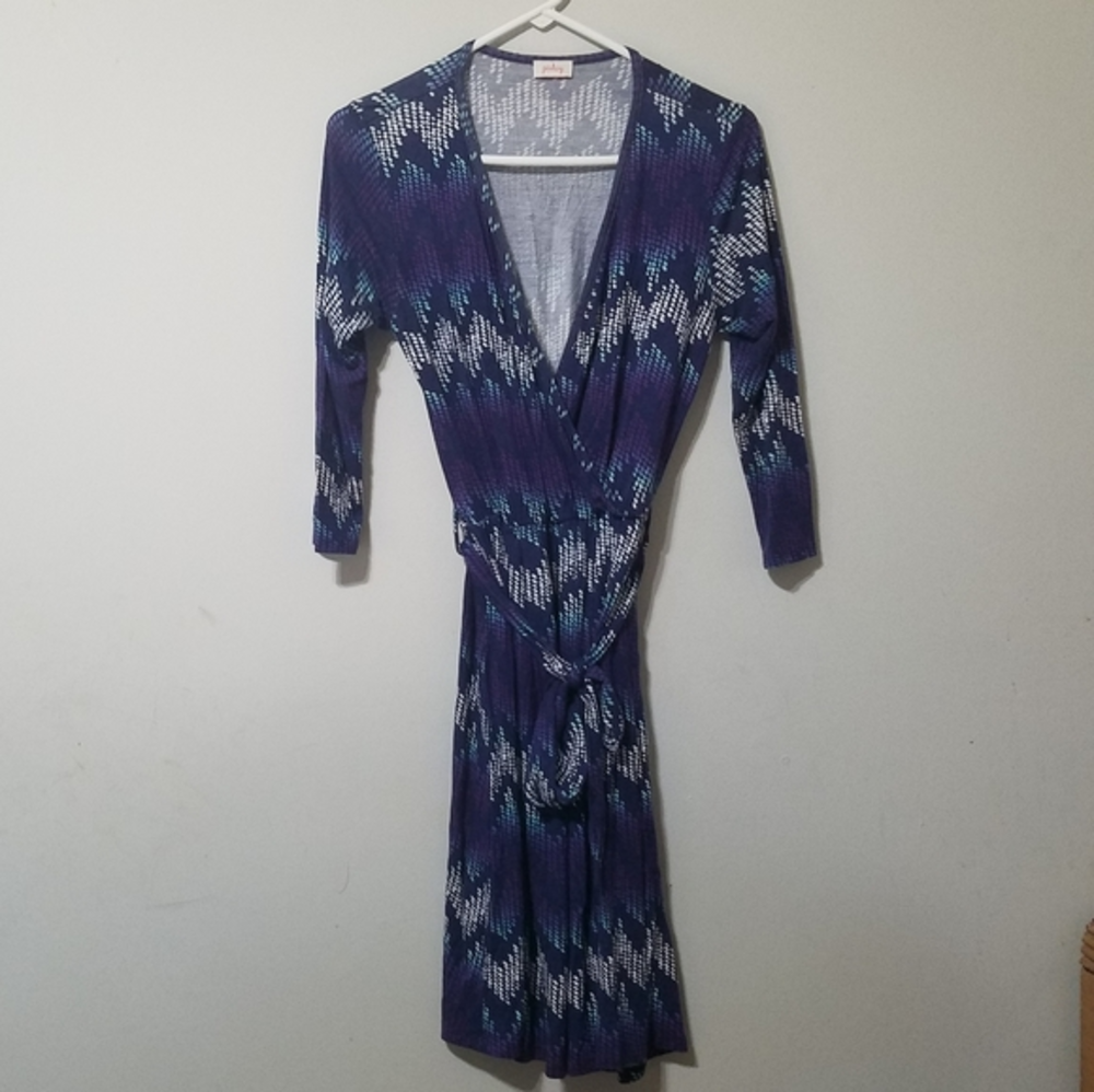 Stitch Fix Pixley Dress Sz Small Purple Black Blue‎ Wrap Long Sleeve Sexy